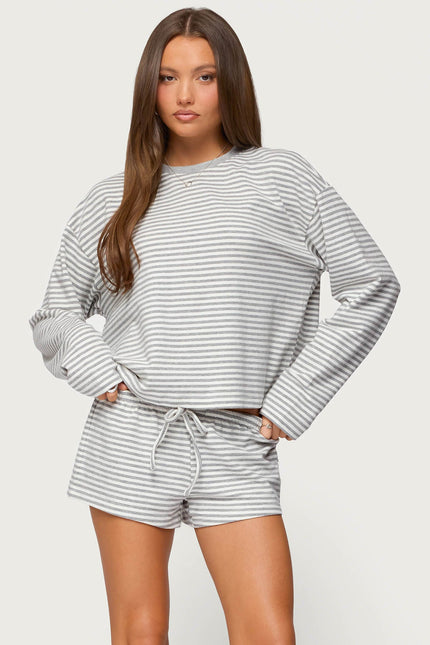 Jainee Striped Long Sleeve T Shirt - Gray Melange