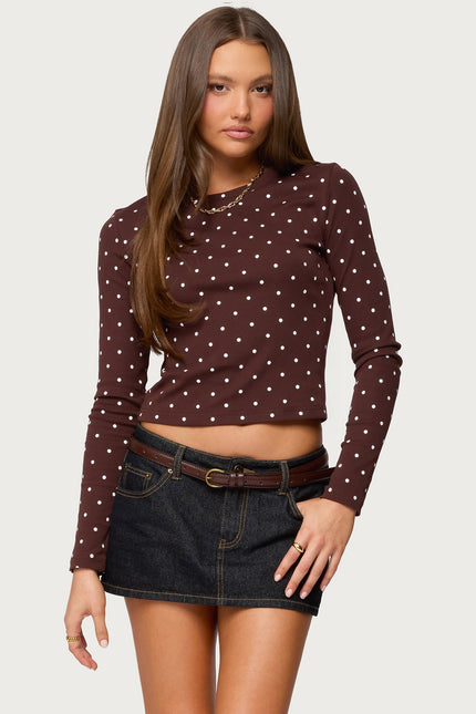 Daliya Polka Dot Long Sleeve Top - Brown