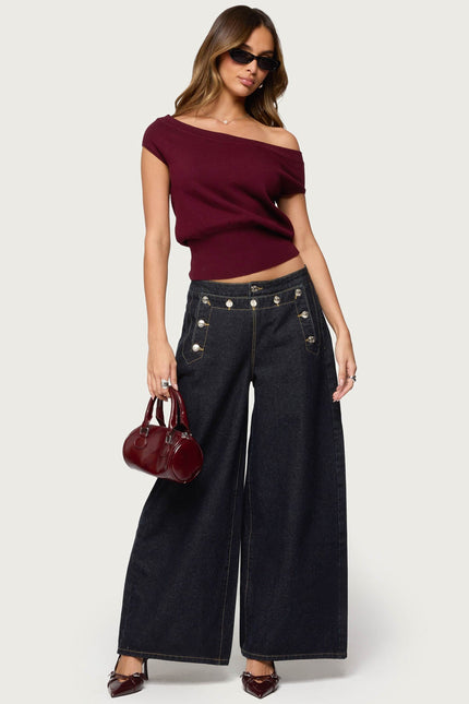 Michaela Off Shoulder Knit Top - Wine