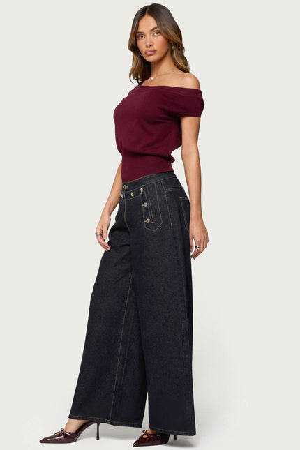 Michaela Off Shoulder Knit Top - Wine