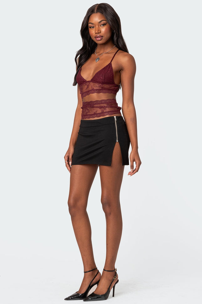 Spice Cut Out Sheer Lace Tank Top - Burgundy