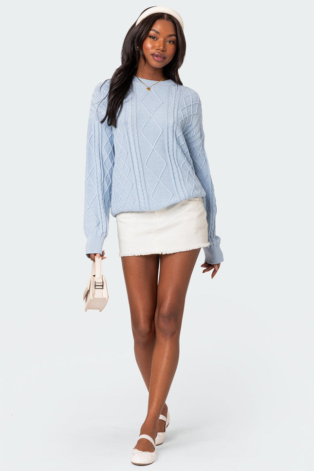 Jessy Cable Knit Oversized Sweater - Light Blue