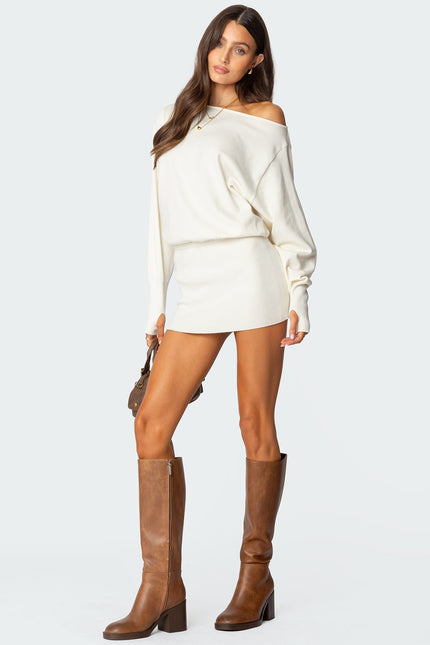 Eve Off Shoulder Knit Mini Dress - Cream