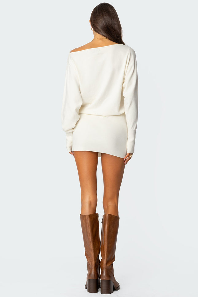 Eve Off Shoulder Knit Mini Dress - Cream