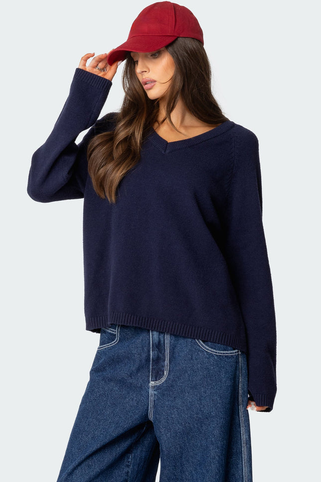Martha Oversized V Neck Sweater - Navy