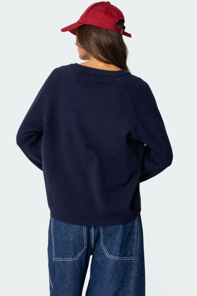 Martha Oversized V Neck Sweater - Navy