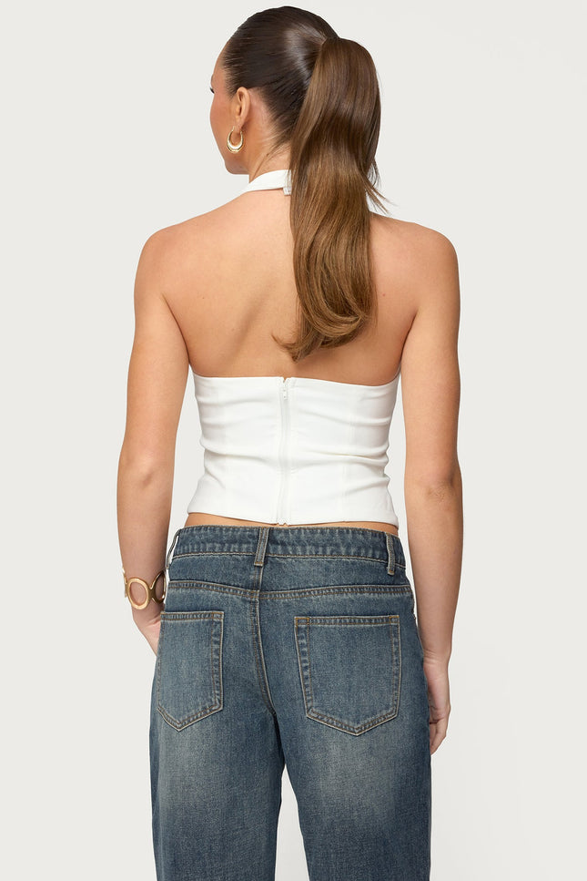 Stassy Abstract Cutout Halter Top - White