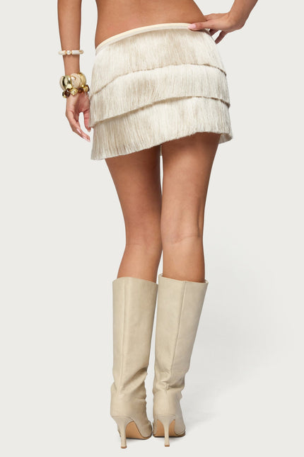 Sarai Tiered Fringed Mini Skirt