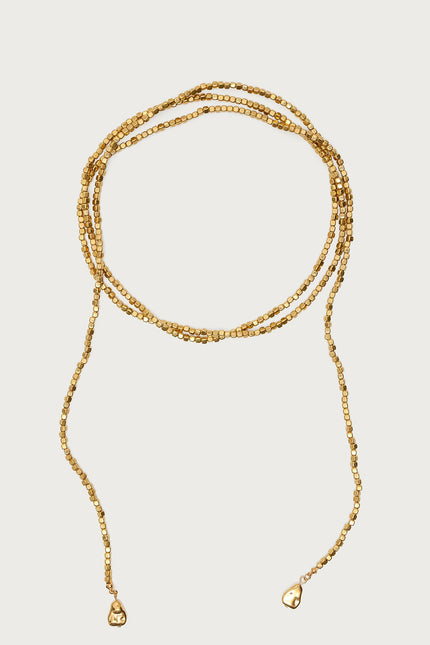 Wrap Around Beaded Necklace - Gold
