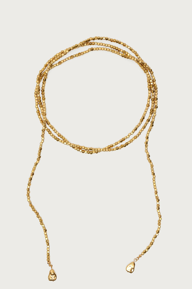 Wrap Around Beaded Necklace - Gold