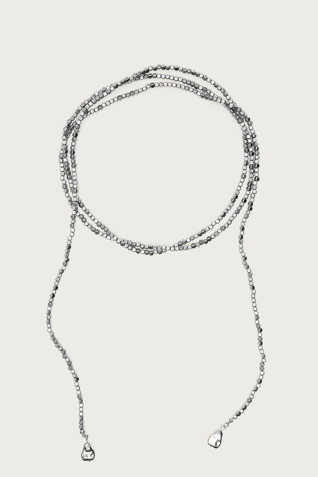 Wrap Around Beaded Necklace - Silver