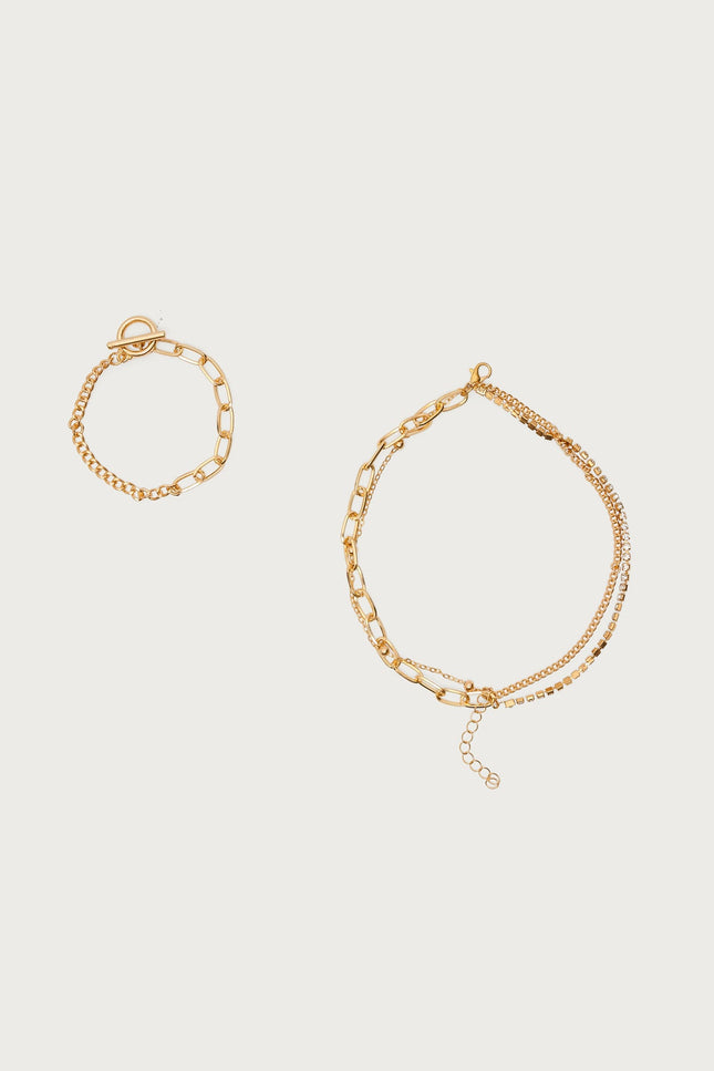 Mixed Chain Layered Bracelet Pack - Gold