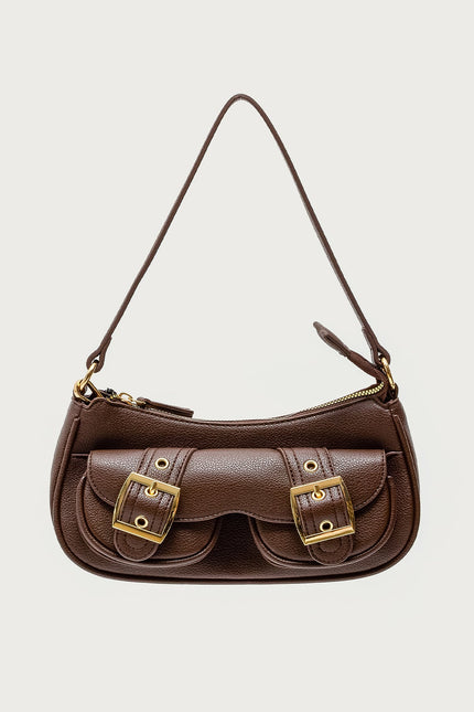 Zinnia Faux Leather Buckle Bag - Brown