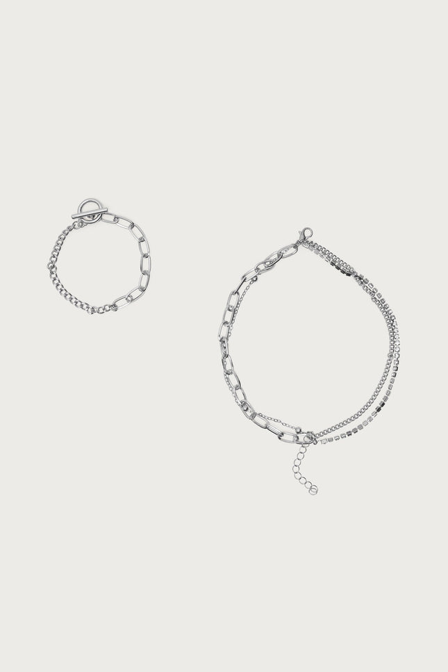Mixed Chain Layered Bracelet Pack - Silver