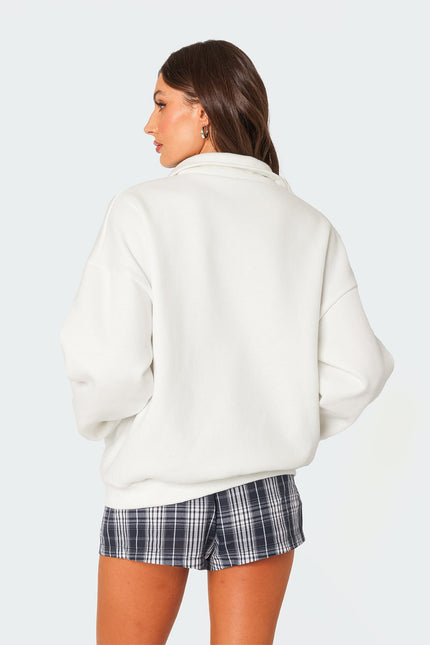 Oversized Quarter Zip Sweatshirt - White