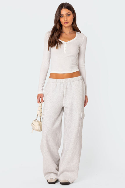Wide Leg Cargo Sweatpants - Light Gray