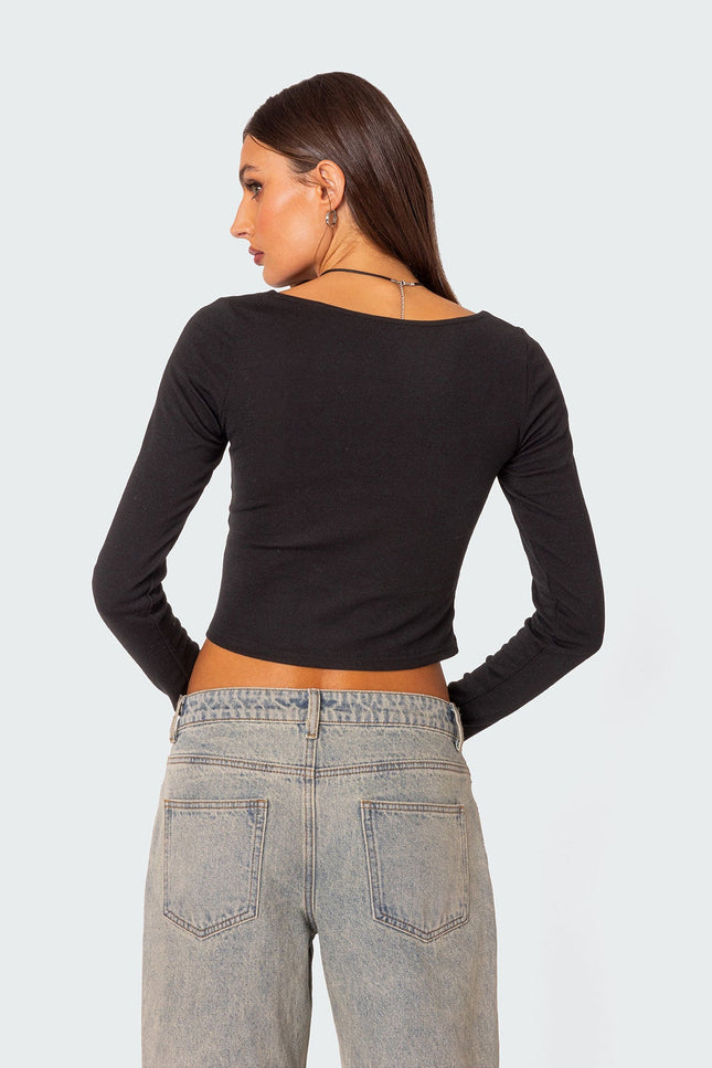 Nat Ruched V Neck Top - Black