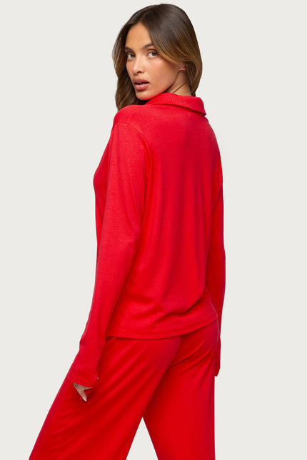 Justina Button Up Top - Red