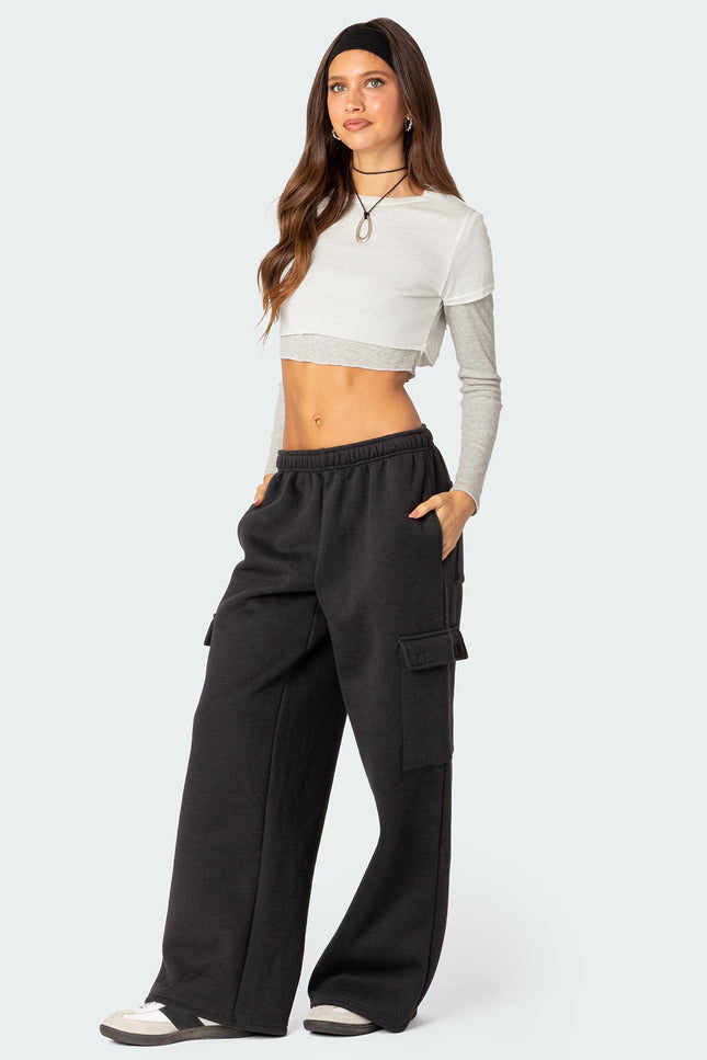 Wide Leg Cargo Sweatpants - Dark Gray