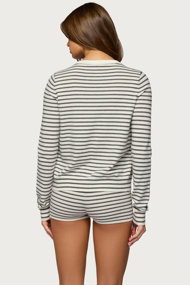 Lillian Striped Button Up Knit Cardigan - Cream