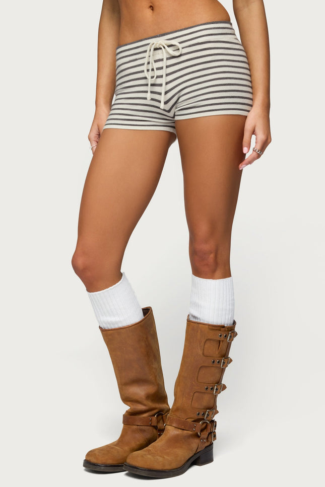 Lillian Striped Knit Shorts - Cream