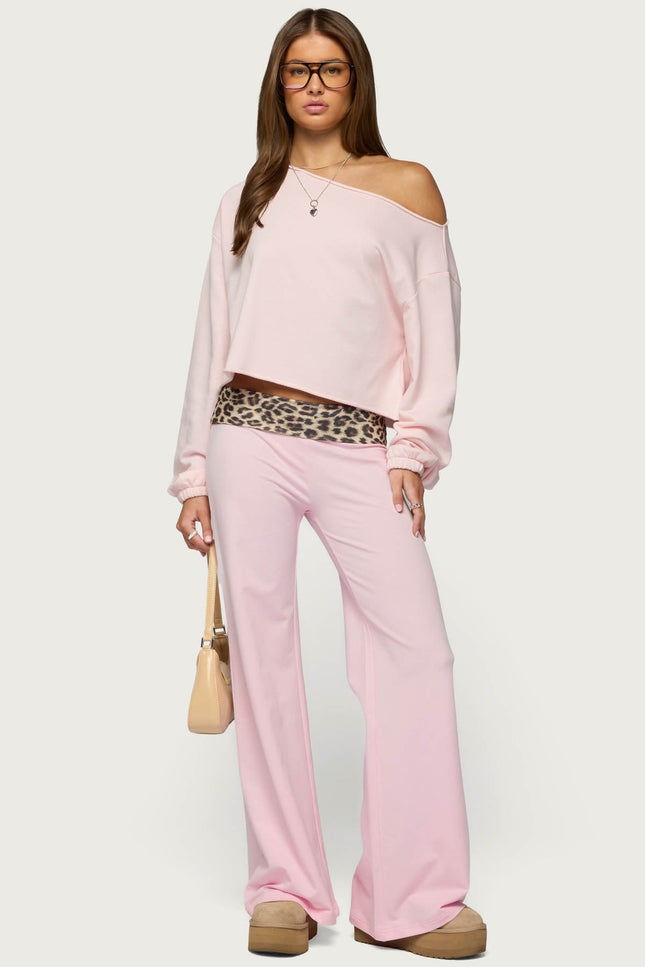 Leopard Foldover Pants - Pink
