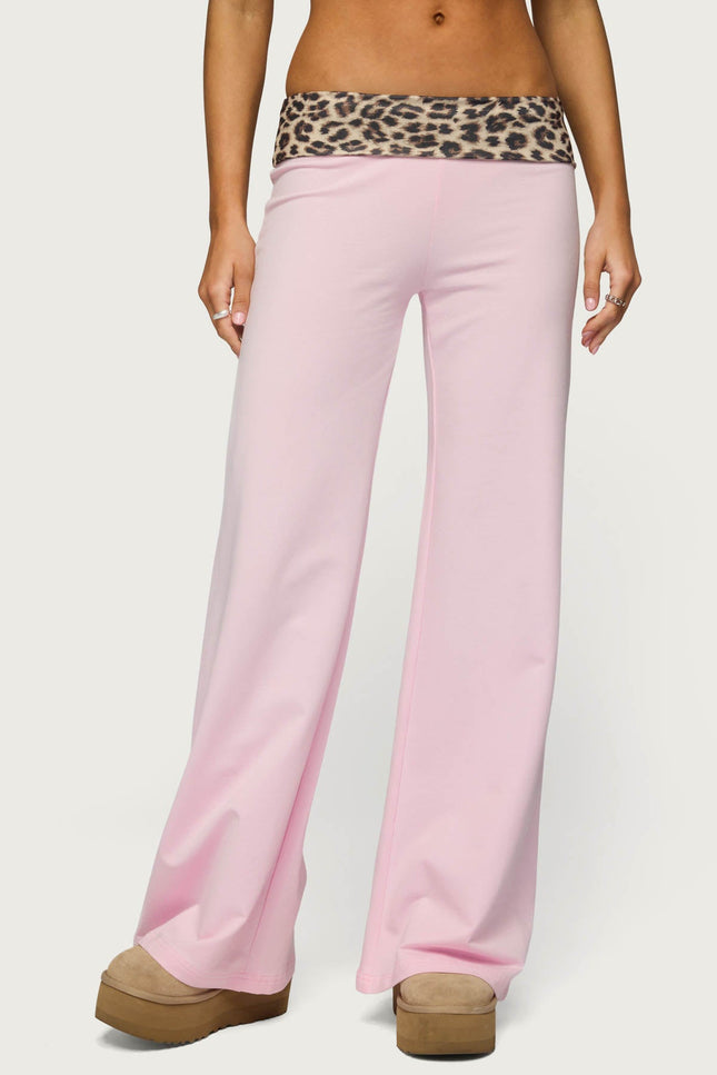 Leopard Foldover Pants - Pink