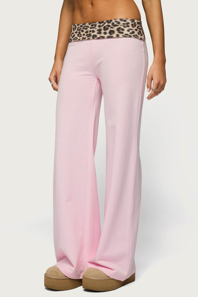 Leopard Foldover Pants - Pink
