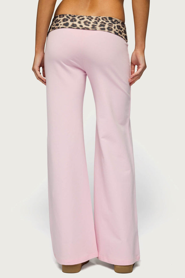 Leopard Foldover Pants - Pink