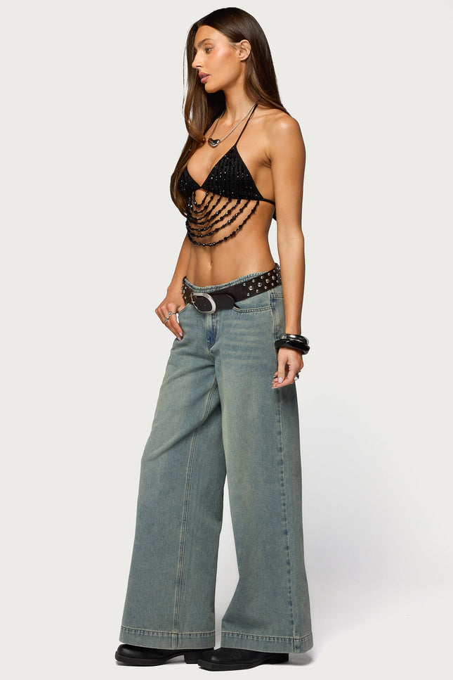 Beaded Cowl Neck Bra Top