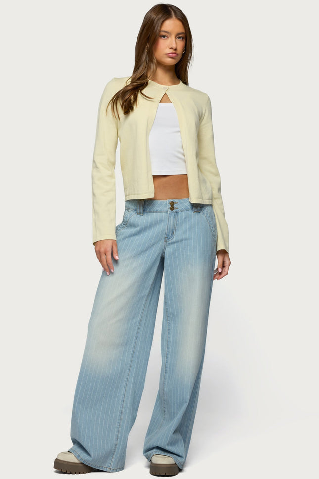 Cory Striped Low Rise Baggy Jeans - Light Blue