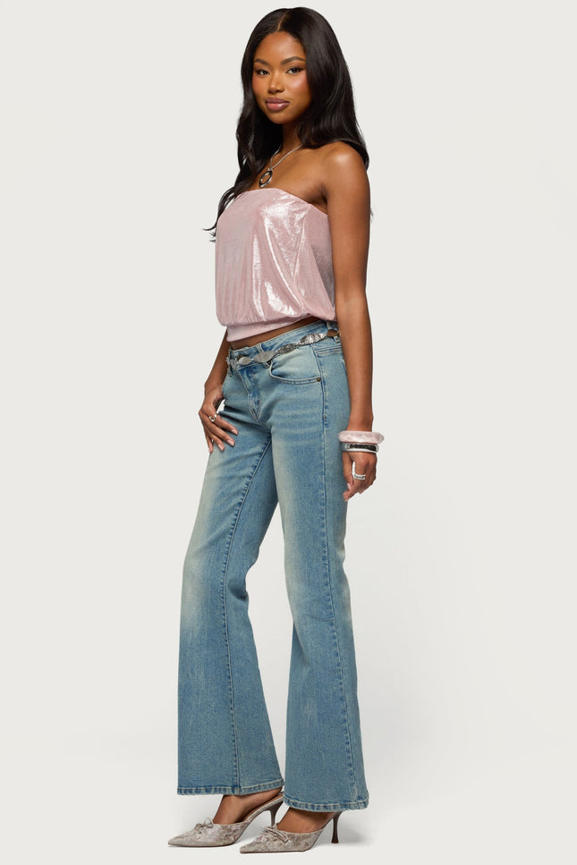Leira Silky Sparkly Strapless Top - Pink