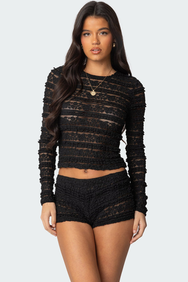 Maisley Sheer Lace Top - Black