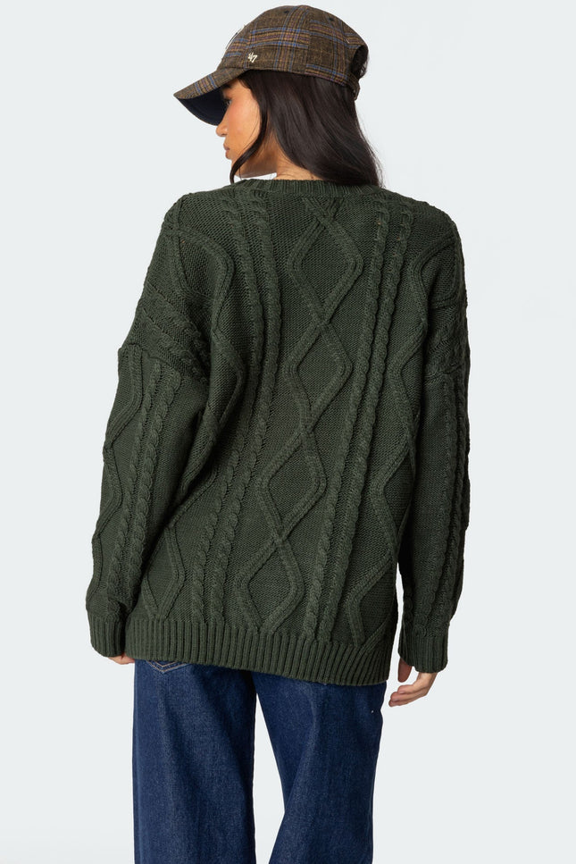 Kennedy Oversized Cable Knit Sweater - Green