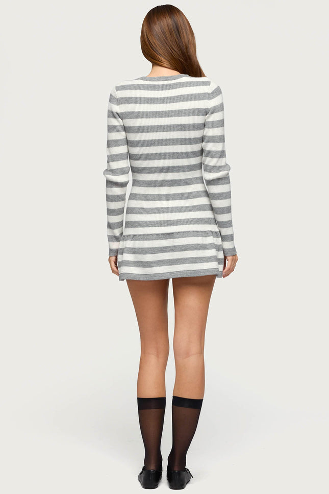Caisyn Striped Ribbed Knit Mini Dress
