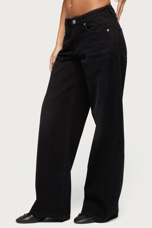 Raelynn Washed Low Rise Baggy Jeans - Denim Black