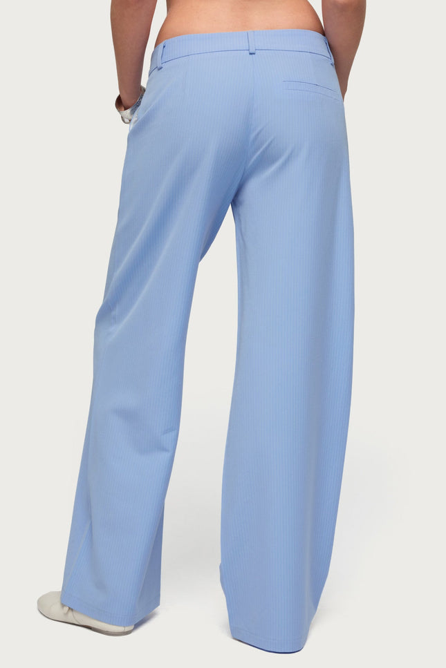 Pinstripe Tailored Straight Leg Pants - Light Blue