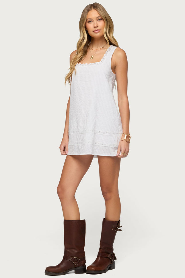 Doroh Lacey Striped Cotton Mini Dress