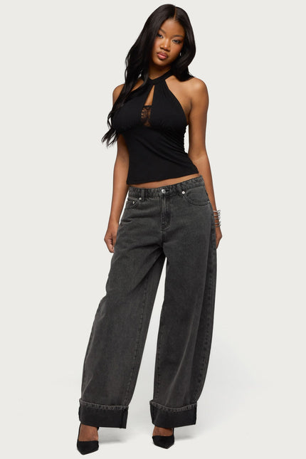 Kella Low Rise Baggy Jeans - Black Washed