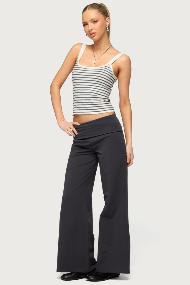 Petite Wide Leg Foldover Pants - Dark Gray