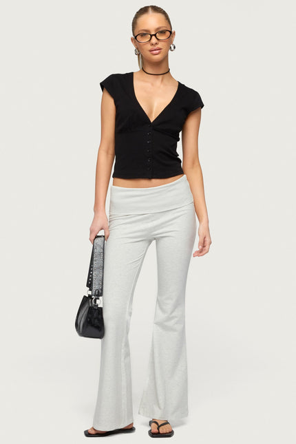 Petite Naomi Foldover Flared Leggings - Gray Melange