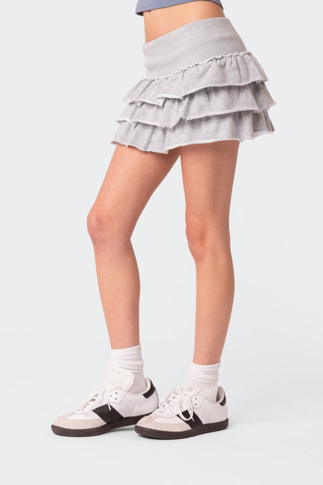 Martina Ruffle Terry Mini Skirt - Gray Melange