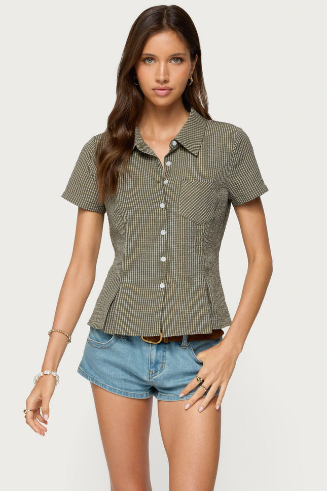 Alisa Plaid Tailored Button Up Shirt