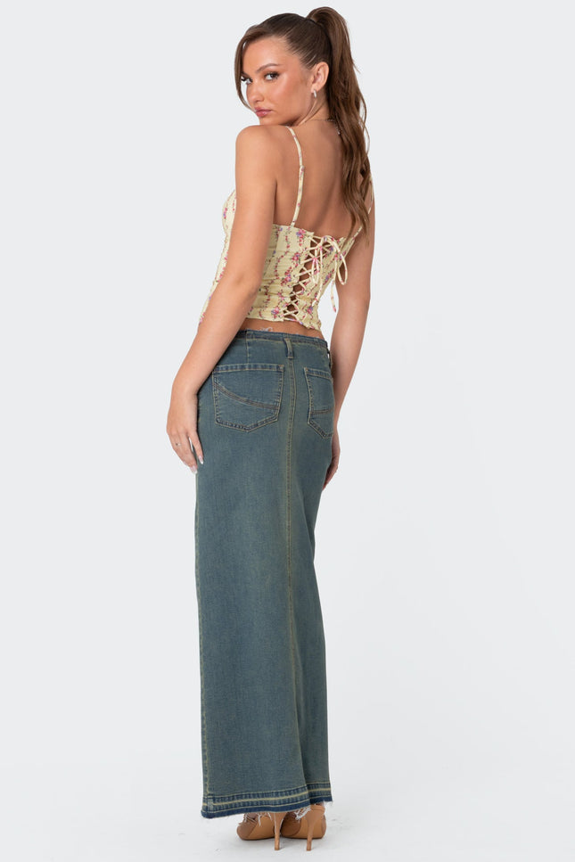 Indira Printed Cupped Lace Up Corset - Yellow