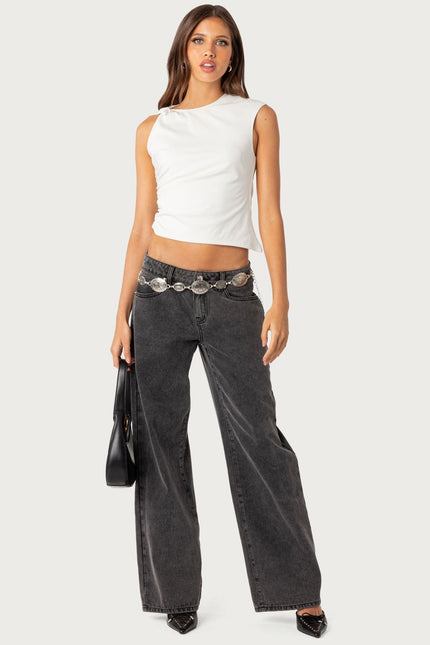 Raelynn Washed Low Rise Baggy Jeans - Black Washed