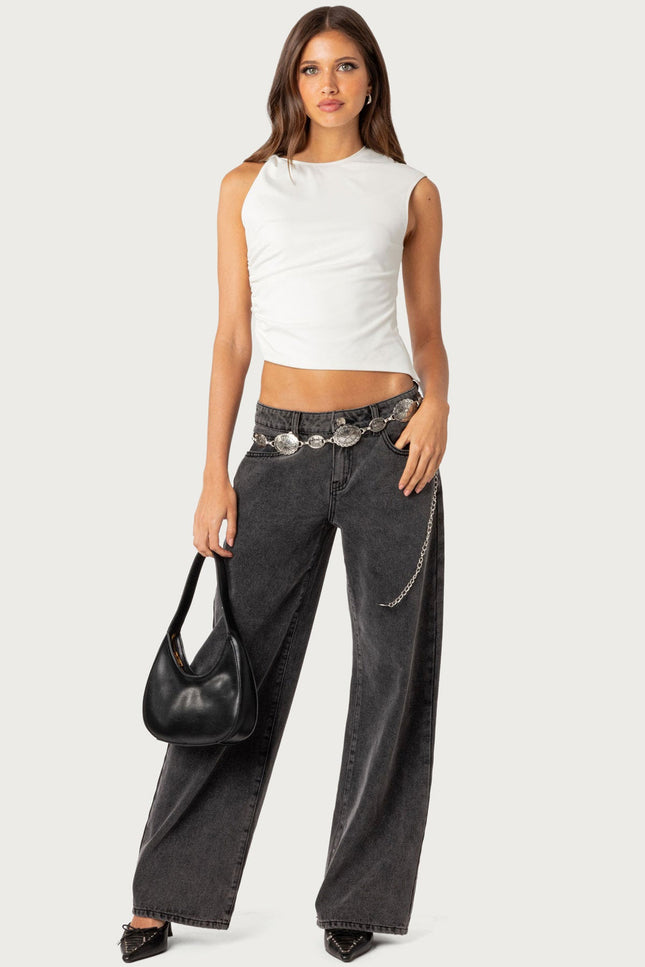 Raelynn Washed Low Rise Baggy Jeans - Black Washed
