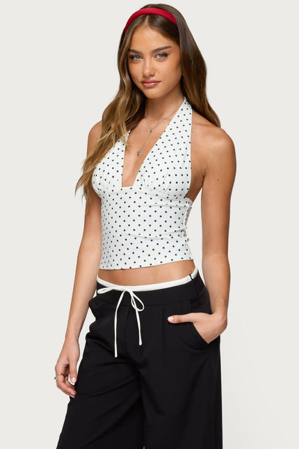 Blaire Polka Dot Halter Top - White And Black