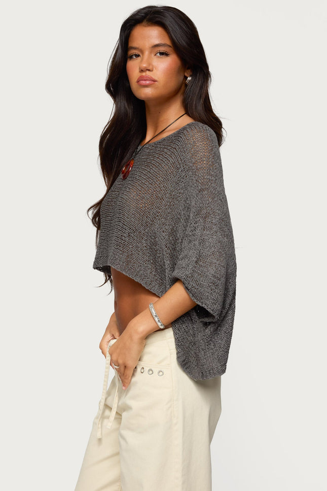 Laline Oversized Knit Crop Top - Gray