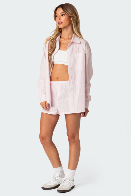 Oversized Pinstripe Button Up Shirt - Pink