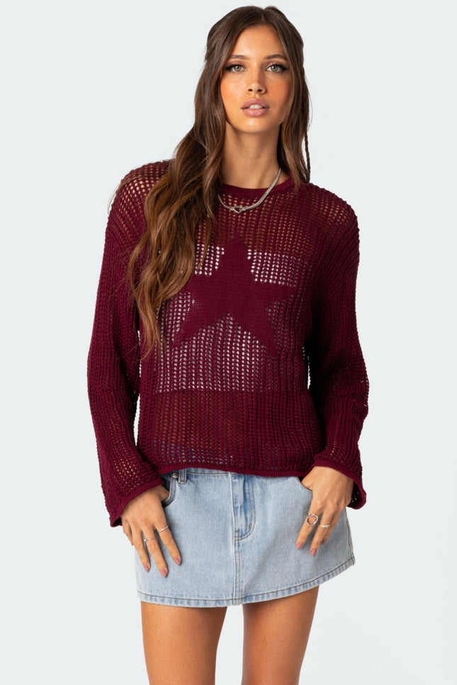 Seeing Stars Oversized Sweater - Burgundy